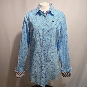 Cinch Ladies Light Blue Star Western Shirt Size Large Flip Cuff MSW9165023